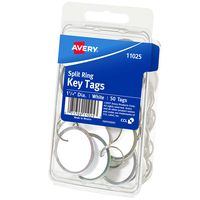 Avery Metal Rim Key Tags, 1.25" Diameter Tag, Metal Split Ring, White, 50 Tags (11025)