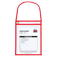 C-Line Shop Ticket Holders with Hanging Straps, Stitched, Red, Both Sides Clear, 9" X 12", Box of 15 (41924)