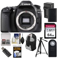 Canon EOS 80D Wi-Fi Digital SLR Camera Body with 64GB Card + Battery & Charger + Backpack + Tripod + Remote + Kit