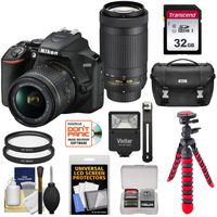 Nikon D3500 Digital SLR Camera & 18-55mm VR & 70-300mm DX AF-P Lenses with 32GB Card + Case + Flash + Tripod + Kit