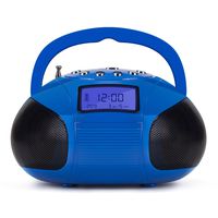 Mini Stereo Speaker, August Portable Radio Alarm Clock MP3 System with Powerful Bluetooth Speaker- FM Alarm Clock Radio with Card Reader, USB and AUX in (Micro USB) Speakers Blue (SE20)