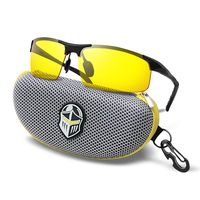BLUPOND Night Driving Glasses - Semi Polarized Yellow Tint HD Vision Anti Glare Lens - Unbreakable Metal Frame with Car Clip Holder - Knight Visor (MetalBlack, Yellow)