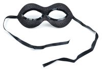 MaskIt Fancy Deco Half Mask, 7-Inch, Black with Sequins and Glitter Black Cloth Tie
