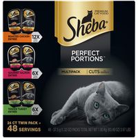 SHEBA PERFECT PORTIONS Wet Cat Food Cuts in Gravy Roasted Chicken, Gourmet Salmon, Tender Turkey Entrées Variety Pack, (24) 2.6 oz. Twin-Pack Trays