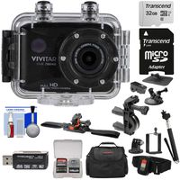 Vivitar DVR786HD 1080p HD Waterproof Action Video Camera Camcorder (Black) with Remote, Helmet, Bike, Suction Cup & Dashboard Mounts + 32GB Card + Case + Kit