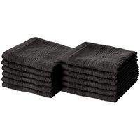 AmazonBasics Fade-Resistant Cotton Washcloths - Pack of 12, Black