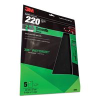 3M 220 Grit Imperial Wetordry Sandpaper Sheet, 9in x 11 in, Pack of 5
