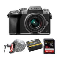 Panasonic LUMIX G7 Mirrorless Digital Camera with 14-42mm Lens (Silver) & 32GB Compact Microphone Bundle