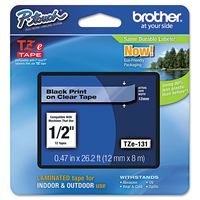 Genuine Brother 1/2" (12mm) Black on Clear TZe P-touch Tape for Brother PT-330, PT330 Label Maker with FREE TZe Tape Guide Included