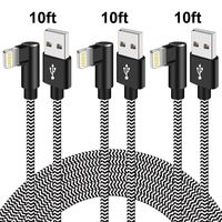 Lightning Cable 10ft 90 Degree iPhone Charger Cable 3 Pack Right Angle Nylon Braided Data Sync Fast Charging Cord Compatible with iPhone iPhone Xs MAX XR X 8 7 (Black White, 10ft)