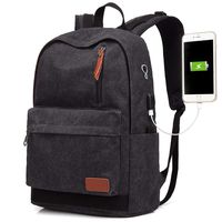 Canvas Laptop Backpack, Waterproof School Backpack With USB Charging Port For Men Women, Vintage Anti-theft Travel Daypack College Student Rucksack Fits up to 15.6 inch Computer (Black)