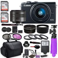 Canon EOS M100 Mirrorless Digital Camera (Black) Premium Accessory Bundle with Canon EF-M 15-45mm is STM Lens (Graphite) + Shoulder Case + 64GB Memory + HD Filters + Auxiliary Lenses