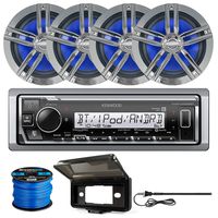 Kenwood KMR-M325BT Digital Media Marine Single-DIN Bluetooth Receiver, 4 x Enrock 6.5" Water-Resistant Speakers (Charcoal), Receiver Shield (Black), Radio Antenna, Speaker Wire