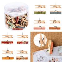 Whaline Push Pins with Colorful Wooden Clips Pushpins 50 Pack Tacks Thumbtacks Clothespins Decorative Craft Paper Clips for Cork Boards Artworks Notes Photos Craft and Wall Decoration