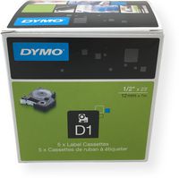  DYMO Standard D1 labeling tape for Labe lManager Label Makers, Black print on Clear tape, 1/2" W x 23' L, 1 Cartridge (45010) 5 PACK