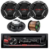 JVC KD-R670 CD MP3 WMA Player Stereo Receiver Bundle Combo With 4x JVC CS-DR620 6.5" Inch 300-Watt 2-Way Audio Coaxial Speakers + Enrock 50 Foot 16 Guage Speaker Wire