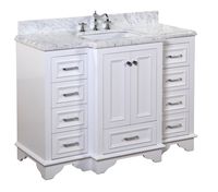 Nantucket 48-inch Bathroom Vanity (Carrara/White): Includes White Cabinet with Soft Close Drawers & Self Closing Doors, Authentic Italian Carrara Marble Top, and White Ceramic Sink