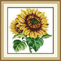 Printed Cross Stitch Kits 11CT 9X9 inch 100% Cotton Holiday Gift DIY Embroidery Starter Kits Easy Patterns Embroidery for Girls Crafts DMC Stamped Cross-Stitch Supplies NeedleworkThe Sunflower