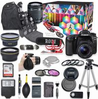 Canon EOS 80D DSLR Camera Deluxe Video Creator Kit with Canon EF-S 18-55mm f/3.5-5.6 IS STM Lens + Rode VIDEOMIC GO Microphone + SanDisk 32GB SD Memory Card + Accessory Bundle