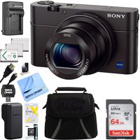 Sony DSC-RX100M III Cyber-shot Digital Still Camera Bundle with 64GB Card, 2 Spare Batteries, Rapid AC/DC Charger, SD Card Reader, Case, LCD Screen Protectors, and Table top Tripod