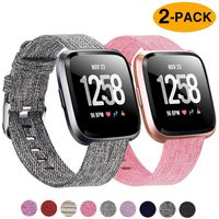 Welltin 2 Pack Bands Compatible with Fitbit Versa/Fitbit Versa 2 / Fitbit Versa Lite for Women Men, Breathable Woven Fabric Strap, Adjustable Replacement Wristband for Fitbit Versa Smart Watch