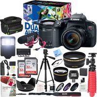 Canon EOS Rebel T7i DSLR Camera Deluxe Video Creator Kit with EF-S 18-55mm is STM Lens and 2 32GB SDHC Memory Cards + 58mm Wide Angle & Telephoto Lens Tripod Cleaning Kit Accessory Bundle