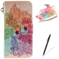 MAGQI iPod Touch 5/6 Case, Leather Case,Premium Slim PU Wallet Cover with Colorful Mandala Design Magnetic Folio Skin Shell for iPod Touch 5/6-Leaves