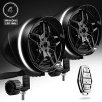 GoHawk AR4-Halo LED 4" All-in-One Waterproof Bluetooth Motorcycle Stereo Speakers 7/8-1.25 in. Handlebar Mount MP3 Music Player Audio Amplifier System AUX USB for ATV RZR 4 Wheeler (AR4-Halo Black)