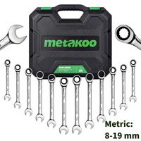 METAKOO Metric Ratchet Wrench Set, 12-Piece Metric Ratcheting Wrench Set with Case, 72 Tooth Ratchet, 8-19 mm, Chrome Vanadium Steel - MRWS01