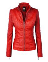 LL WJC877L Womens Panelled Faux Leather Moto Jacket XXL RED