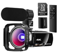 Besungo Ultra HD 4K Camcorder Video Camera with Rechargeable Microphone 2.4G Remote Control Vlogging YouTube Camera 60FPS 48MP IR Night Vision with Wide Angle Lens, Lens Hood, Batteries