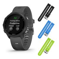 Garmin Forerunner 245 GPS Running Smartwatch with Included Wearable4U 3 Straps Bundle (Slate Grey 010-02120-00, Black/Blue/Lime)