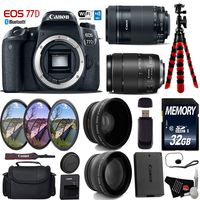 Canon EOS 77D DSLR Camera with 18-135mm is STM Lens & 55-250mm is STM Lens + UV FLD CPL Filter Kit + Wide Angle & Telephoto Lens + Camera Case + Tripod + Card Reader - International Version