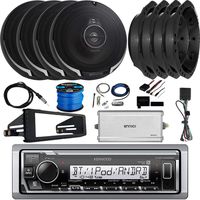 Kenwood Marine Digital Media Bluetooth Receiver, 4 x Kenwood 6.5" 3-Way 320W Car Speakers, Enrock 4-Channel Marine Amplifier, Stereo Installation Kit, Accessories