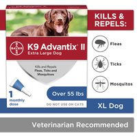 K9 Advantix II Flea And Tick Prevention For Dogs, Dog Flea And Tick Treatment For Extra Large Dogs Over 55 lbs, 1 Monthly Application