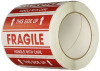 TapeCase SHIPLBL-042 Printed Shipping Tape - [Pack of 500 Labels] 5 in. (W) x 3 in. (H) Adhesive Sticker Tape with "Fragile This Side up" Lettering. Labels and Adhesives