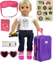 Click N' Play 18" Doll Travel Carry On Suitcase Luggage 7Piece Set with Travel Gear Accessories, Perfect for 18" American Girl Dolls