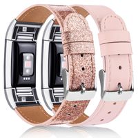 Tobfit 2 Pack Leather Bands Compatible with Fitbit Charge 2 Bands for Women Men, Soft Genuine Leather Accessories Replacement Wristband (Pink Sand & Glistening Rose Gold, 5.5''-8.1'')