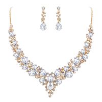 BriLove Wedding Bridal Necklace Earrings Jewelry Set for Women Austrian Crystal Teardrop Cluster Statement Necklace Dangle Earrings Set Clear Gold-Toned