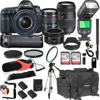 Canon EOS 5D Mark IV with 24-105mm f/4 L is II USM + 50mm 1.8 STM + Tamron 70-300mm + 128GB Memory + Pro Battery Bundle + Power Grip + Microphone + TTL SpeedLight + Pro Filters,(25pc Bundle)