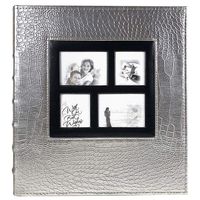 barsone Photo Album 600 Pockets, Large Capacity Leather Cover Sewn Bonded Wedding Family Photo Albums Holds 600 Horizontal and Vertical 4x6 Photos with Black Pages(Silver)