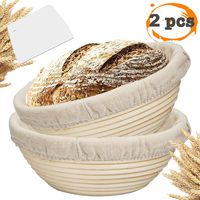 Farielyn-X 2 Packs 9 Inch Bread Banneton Proofing Basket - Baking Dough Bowl Gifts for Bakers Proving Baskets for Sourdough Lame Bread Slashing Scraper Tool Starter Jar Proofing Box