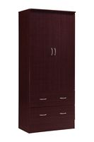 Hodedah Two Door Wardrobe, with Two Drawers, and Hanging Rod, Mahogany