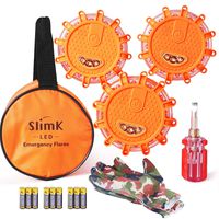 SlimK 3 Pack LED Road Flares, Roadside Safety Discs -Emergency Warning Light Flashing Beacon Kit for Cars Motorcycle Bikes Trucks Boats,Instant Turn-Off Feature.Come with Storage Bag
