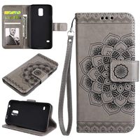 Galaxy S5 Case, UNEXTATI 3D Emboss Mandala Flower PU Leather Flip Wallet Cover Case with Card Slots and Kickstand for Samsung Galaxy S5, Gray