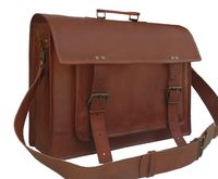 16Inch Vintage Handmade Leather Messenger Bag for Laptop Briefcase Satchel Bag 16X12X5 Inches Brown