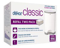 Dekor Classic Diaper Pail Refills | 2 Count | Most Economical Refill System | Quick & Easy to Replace | No Preset Bag Size - Use Only What You Need | Exclusive End-of-Liner Marking | Baby Powder Scent