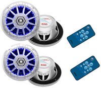 4) BOSS Audio MRGB65 6.5" 400W Boat Marine RGB LED Light Speakers Silver 2 Pairs