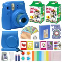 Fujifilm Instax Mini 9 - Instant Camera Cobalt Blue with Carrying Case + Fuji Instax Film Value Pack (40 Sheets) Accessories Bundle, Color Filters, Photo Album, Assorted Frames, Selfie Lens + More