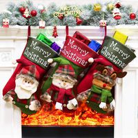 Aitey Christmas Stocking, 3 Pcs 18" Xmas Big Stockings Santa Snowman Reindeer Character 3D Plush Faux Fur Cuff Christmas Decorations Party Favor Supplies